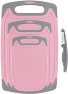 🔪 premium plastic chopping board set: non-slip feet, drip juice groove, easy grip handle - pink/gray logo