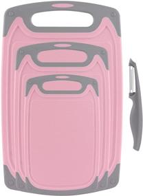 img 4 attached to 🔪 Premium Plastic Chopping Board Set: Non-Slip Feet, Drip Juice Groove, Easy Grip Handle - Pink/Gray