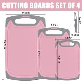 img 2 attached to 🔪 Premium Plastic Chopping Board Set: Non-Slip Feet, Drip Juice Groove, Easy Grip Handle - Pink/Gray