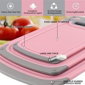 img 3 attached to 🔪 Premium Plastic Chopping Board Set: Non-Slip Feet, Drip Juice Groove, Easy Grip Handle - Pink/Gray