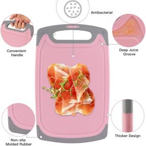 img 1 attached to 🔪 Premium Plastic Chopping Board Set: Non-Slip Feet, Drip Juice Groove, Easy Grip Handle - Pink/Gray