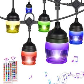 img 4 attached to 🌟 Frii 43FT Outdoor String Lights LED Waterproof for Patio: Multi-Color Changing, Warm White, 14 Hanging RGB Dimmable Bulbs, 2 Remote Controls - Backyard Café Porch Lighting