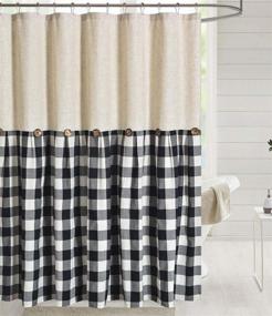 img 4 attached to DOSLY IDÉES Linen Button Farmhouse Shower Curtain, Linen and Cotton Blend Fabric, Pleated Black & White Buffalo Plaid Checked Pattern, Country Style, 72x72 inches