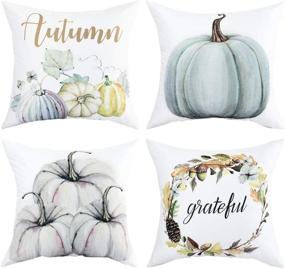 img 4 attached to 🎃 Blue-Gray Pumpkin Throw Pillow Covers - Set of 4 Autumn Decorations for Halloween & Thanksgiving (18 X 18 Inch)