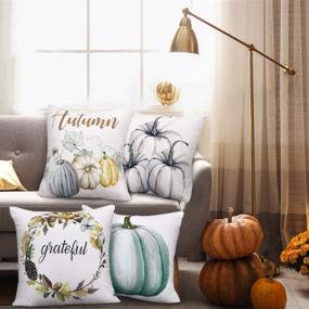 img 3 attached to 🎃 Blue-Gray Pumpkin Throw Pillow Covers - Set of 4 Autumn Decorations for Halloween & Thanksgiving (18 X 18 Inch)