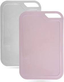 img 4 attached to 2-Piece Plastic Cutting Board Set with Garlic Grind Point - BPA-Free, Dishwasher Safe - 13.6” x 8.8” Size & Multiple Colors (Gray, Pink)