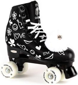 img 1 attached to Stay Stylish and Be Noticed with Epic Black LUV High-Top Bright LED Light Up Quad Roller Skates – Comes with 2 Pairs of Laces & Pompoms!
