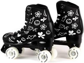 img 2 attached to Stay Stylish and Be Noticed with Epic Black LUV High-Top Bright LED Light Up Quad Roller Skates – Comes with 2 Pairs of Laces & Pompoms!