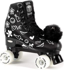 img 4 attached to Stay Stylish and Be Noticed with Epic Black LUV High-Top Bright LED Light Up Quad Roller Skates – Comes with 2 Pairs of Laces & Pompoms!