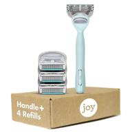joy razors for women - 1 handle with 4 refillable razor blades, teal color, lubrastrip to minimize skin irritation logo