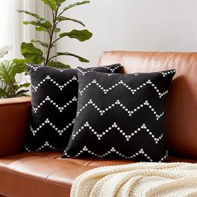 img 4 attached to 🌸 Boho Pillow Covers Set: Stylish 18 x 18 Black Throw Pillow Covers with White Chevron Dot Print for Sofa Couch Bed Décor