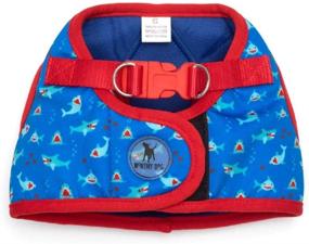 img 3 attached to 🦈 The Worthy Dog Printed Harness Chomp Shark Ocean Pattern: Adjustable Easy Walk Vest for Dogs, Blue/Red Color