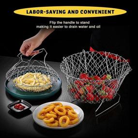 img 2 attached to 🍳 Delidge Stainless Steel Foldable Deep Fry Basket | Multifunctional Strainer for Steam, Rinse, Strain & Fry | Telescopic Folding Net Basket for Fried Food or Fruits | Essential Kitchen Utensil Cooking Gadget