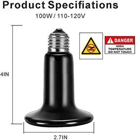 img 2 attached to 🦎 Ceramic Heat Lamp Emitter Bulb for Reptiles - Toolazy 100W Black & Clamp Lamp with 8.5" Reflector for Efficient Infrared Heating, No Light Emitting, Silver