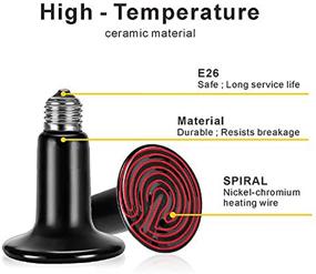 img 3 attached to 🦎 Ceramic Heat Lamp Emitter Bulb for Reptiles - Toolazy 100W Black & Clamp Lamp with 8.5" Reflector for Efficient Infrared Heating, No Light Emitting, Silver