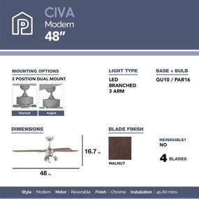 img 2 attached to 🏡 Prominence Home 51016 Civa Современный фермерский потолочный вентилятор с LED-подсветкой (48 дюймов) в хроме
