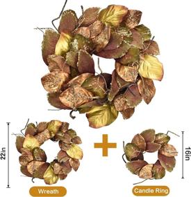 img 3 attached to 🎄 Cloris Art Christmas Wreaths for Front Door, Magnolia Leaf Artificial Door Wreaths 22 + 16.6 Inch for Farmhouse Home Holiday Indoor Wall Decor, Gold