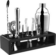 🍸 pentaq cocktail shaker set bartender kit: 10-piece stainless steel bar set with wooden stand for drink mixing and bartending - perfect for home bars, parties, and drink making logo