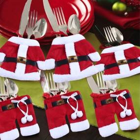 img 3 attached to 🎅 6 Pack Warmstor Christmas Santa Claus Suit Cutlery Bag - Festive Silverware Tableware Holder Pouch for Home Dinner Table, Holiday Party, Christmas Tree Decoration