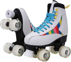 img 3 attached to 🛼 Outdoor Quad Wheel Roller Skates for Women and Men with Light Up Wheels - Classic Quad Rink Skate Shoes for Beginners, Adult/Girls/Unisex