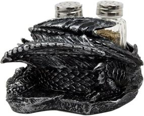 img 2 attached to 🐉 Mythical Sleeping Dragon Glass Salt and Pepper Shaker Set with Decorative Holder Display Stand Figurine for Medieval Kitchen Decor Sculptures & Gothic Dining Room Table Centerpieces as Fantasy Home Accents