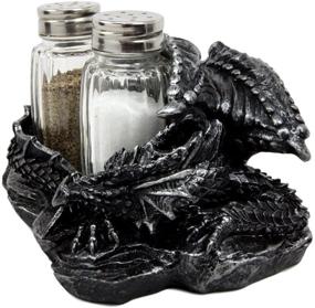 img 3 attached to 🐉 Mythical Sleeping Dragon Glass Salt and Pepper Shaker Set with Decorative Holder Display Stand Figurine for Medieval Kitchen Decor Sculptures & Gothic Dining Room Table Centerpieces as Fantasy Home Accents