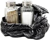 🐉 mythical sleeping dragon glass salt and pepper shaker set with decorative holder display stand figurine for medieval kitchen decor sculptures & gothic dining room table centerpieces as fantasy home accents logo