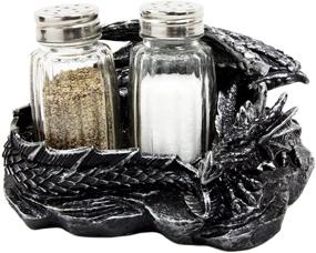 img 4 attached to 🐉 Mythical Sleeping Dragon Glass Salt and Pepper Shaker Set with Decorative Holder Display Stand Figurine for Medieval Kitchen Decor Sculptures & Gothic Dining Room Table Centerpieces as Fantasy Home Accents