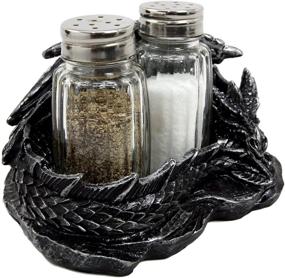 img 1 attached to 🐉 Mythical Sleeping Dragon Glass Salt and Pepper Shaker Set with Decorative Holder Display Stand Figurine for Medieval Kitchen Decor Sculptures & Gothic Dining Room Table Centerpieces as Fantasy Home Accents