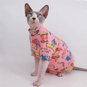 img 2 attached to Sphynx Hairless Cat Cute Summer Cotton T-Shirts: Pet Clothes for Cats, Round Collar Kitten Shirts in Cats Apparel