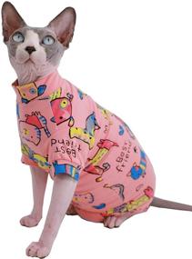 img 4 attached to Sphynx Hairless Cat Cute Summer Cotton T-Shirts: Pet Clothes for Cats, Round Collar Kitten Shirts in Cats Apparel