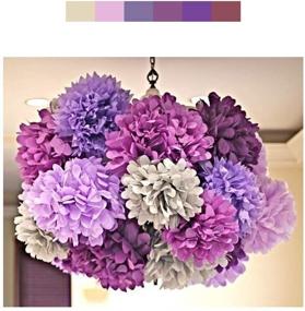 img 4 attached to 🎉 Engagement Wedding Party Xmas Decoration - MerryNine Tissue Paper Poms 20pcs 8 10 14 Inch Ivory Pink Purple Paper Flowers Garland, Purple Shades Set of Paper Pom Poms