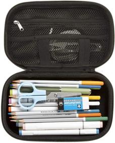 img 1 attached to Black Carbon Pencil Box - Large Capacity Storage Container and Pen Case with Secure Zipper Closure (Black)