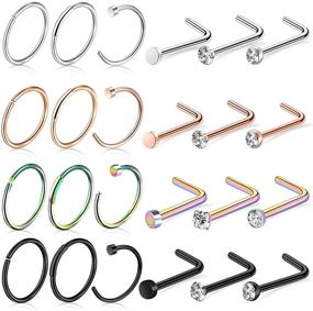 img 4 attached to 💍 ONESING 24-Count 20G Nose Rings for Women - Hoop Rings, Piercing Jewelry, Studs and Screws - Fashion Nose Ring Hoops for Women and Men - 316L Stainless Steel