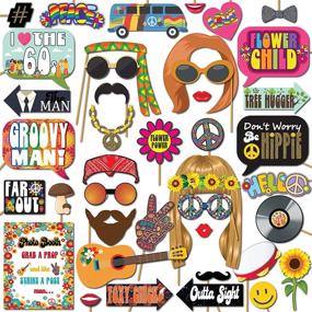 img 4 attached to 🌼 Get Groovy with 1960s Hippie Party Throwback Photo Booth Props - 41 Pieces with Wooden Sticks and Strike a Pose Sign by Outside The Booth