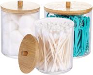 🛁 domidola set of 3 acrylic qtip holder dispensers for cotton balls, pads, and swabs - clear plastic apothecary jars for bathroom canister accessories storage and vanity makeup organization logo