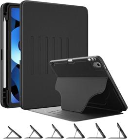 img 4 attached to 📱 DTTO iPad Air 4 Case: Extra Protective and Slim Cover with Pencil Holder, Magnetic Closure, and 6 Stand Angles in Black