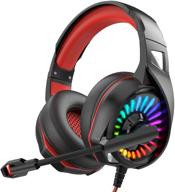 nivava gaming headset k7: ps4, xbox one, pc 🎧 headphones with mic & led lights - black & red logo