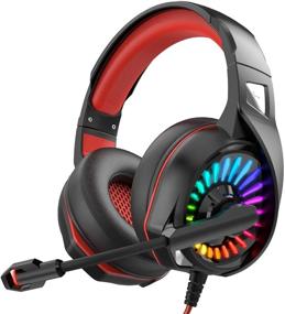 img 4 attached to Nivava Gaming Headset K7: PS4, Xbox One, PC 🎧 Headphones with Mic & LED Lights - Black & Red