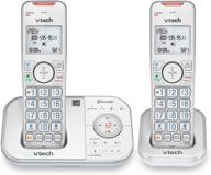 vtech vs112-27 dect 6.0 cordless phone for home with answering machine, call blocking, caller id, bluetooth, intercom and connect to cell - silver & white logo