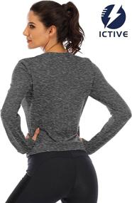 img 1 attached to ICTIVE Women's Long Sleeve Crop Tops: Loose Fit Yoga and Workout Shirts with Thumb Hole