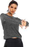 ictive women's long sleeve crop tops: loose fit yoga and workout shirts with thumb hole logo