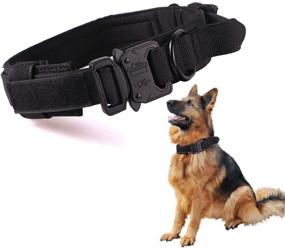 img 4 attached to SunteeLong Nylon Pet Dog Collars - Adjustable Military Padded Thick Dog Collar with Tactical Metal Buckle, Handle for Dog Training - Small Medium Large Dogs