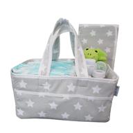 👶 cotton diaper caddy organizer with changing pad - nursery storage bin, changing table basket, car & toy storage, baby shower gift registry for boy or girl - portable travel tote logo