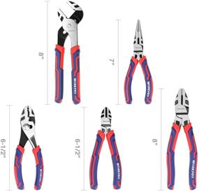 img 3 attached to 🔧 Набор качественных пассатижей WORKPRO из 5 штук из высокопрочной Cr-V конструкции: длинноносые, диагональные, с прямой передачей, с воротником и для электромонтажных работ, поставляется в сумке для хранения.