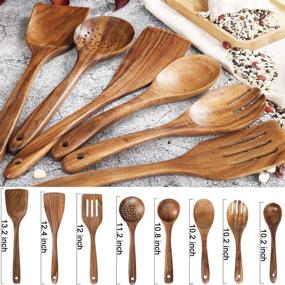 img 3 attached to 🥄 Premium Teak Wooden Spoons Cooking Utensil Set: Nonstick & Non Scratch Natural Kitchen Utensils for Cooking - 8 Pack