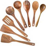 🥄 premium teak wooden spoons cooking utensil set: nonstick & non scratch natural kitchen utensils for cooking - 8 pack logo