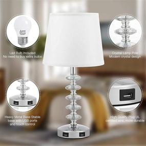 img 1 attached to 💎 3-Way Dimmable Crystal Table Lamp: Touch USB Bedside Lamp with Dual USB Ports and Modern White Shade