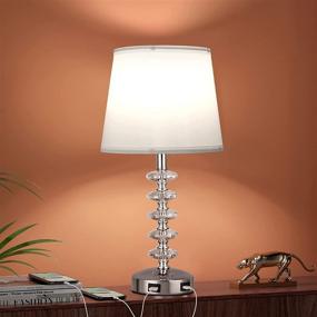 img 2 attached to 💎 3-Way Dimmable Crystal Table Lamp: Touch USB Bedside Lamp with Dual USB Ports and Modern White Shade