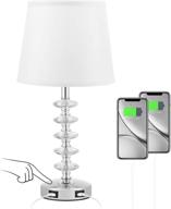 💎 3-way dimmable crystal table lamp: touch usb bedside lamp with dual usb ports and modern white shade логотип